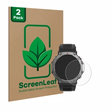 Parte frontale di una confezione del prodotto con il logo del marchio ScreenLeaf. Accanto è raffigurato il dispositivo Huami A
