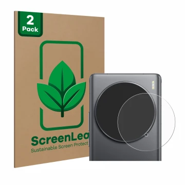 Parte frontale di una confezione del prodotto con il logo del marchio ScreenLeaf. Accanto è raffigurato il dispositivo Vivo X1