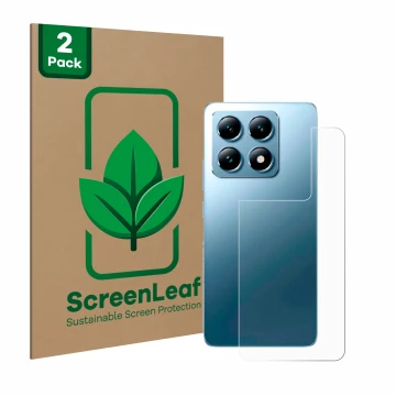 Parte frontale di una confezione del prodotto con il logo del marchio ScreenLeaf. Accanto è raffigurato il dispositivo Xiaomi 