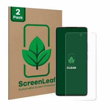 Parte frontale di una confezione del prodotto con il logo del marchio ScreenLeaf. Accanto è raffigurato il dispositivo Xiaomi 