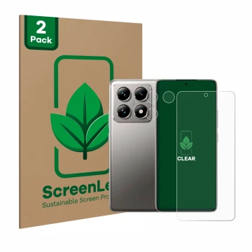Parte frontale di una confezione del prodotto con il logo del marchio ScreenLeaf. Accanto è raffigurato il dispositivo Xiaomi 