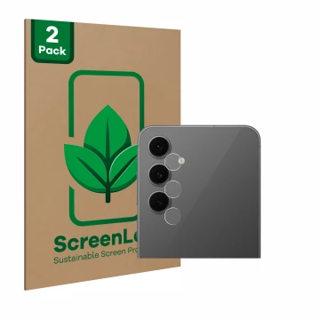 Parte frontale di una confezione del prodotto con il logo del marchio ScreenLeaf. Accanto è raffigurato il dispositivo Samsung