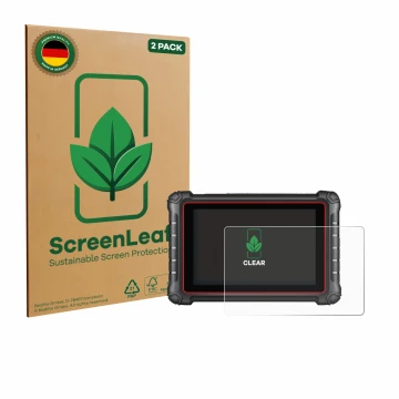 Parte frontale di una confezione del prodotto con il logo del marchio ScreenLeaf. Accanto è raffigurato il dispositivo Autel M