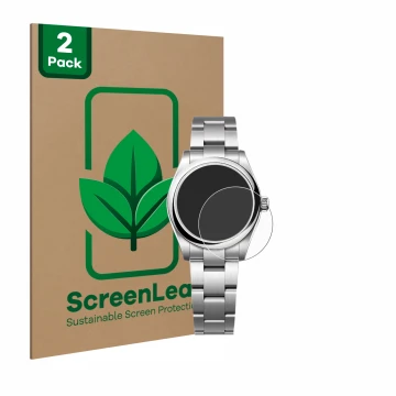 Parte frontale di una confezione del prodotto con il logo del marchio ScreenLeaf. Accanto è raffigurato il dispositivo Rolex O
