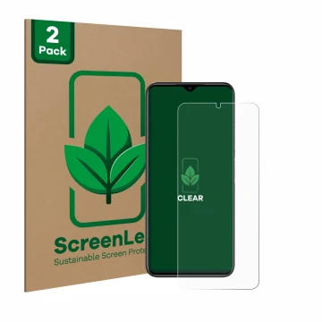 Parte frontale di una confezione del prodotto con il logo del marchio ScreenLeaf. Accanto è raffigurato il dispositivo Doogee 