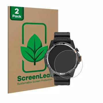 Parte frontale di una confezione del prodotto con il logo del marchio ScreenLeaf. Accanto è raffigurato il dispositivo Mobvoi 