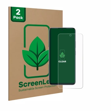 Parte frontale di una confezione del prodotto con il logo del marchio ScreenLeaf. Accanto è raffigurato il dispositivo Infinix