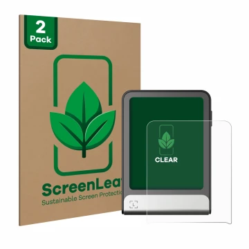 Parte frontale di una confezione del prodotto con il logo del marchio ScreenLeaf. Accanto è raffigurato il dispositivo Ledger 