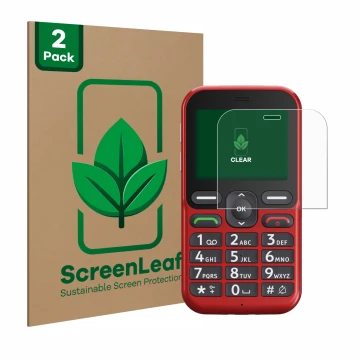 Parte frontale di una confezione del prodotto con il logo del marchio ScreenLeaf. Accanto è raffigurato il dispositivo Doro Le