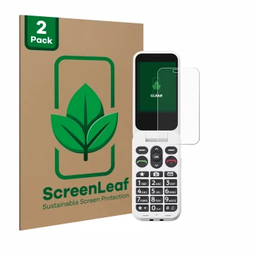 Parte frontale di una confezione del prodotto con il logo del marchio ScreenLeaf. Accanto è raffigurato il dispositivo Doro Le