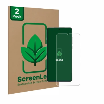 Parte frontale di una confezione del prodotto con il logo del marchio ScreenLeaf. Accanto è raffigurato il dispositivo OnePlus