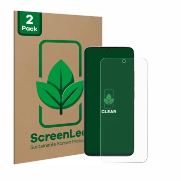 Parte frontale di una confezione del prodotto con il logo del marchio ScreenLeaf. Accanto è raffigurato il dispositivo Xiaomi 