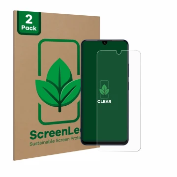 Parte frontale di una confezione del prodotto con il logo del marchio ScreenLeaf. Accanto è raffigurato il dispositivo Xiaomi 