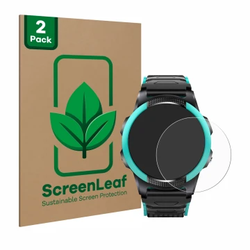 Parte frontale di una confezione del prodotto con il logo del marchio ScreenLeaf. Accanto è raffigurato il dispositivo SaveFam