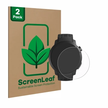 Parte frontale di una confezione del prodotto con il logo del marchio ScreenLeaf. Accanto è raffigurato il dispositivo Coros P