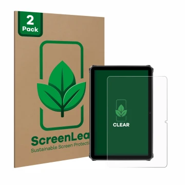 Parte frontale di una confezione del prodotto con il logo del marchio ScreenLeaf. Accanto è raffigurato il dispositivo Oukitel