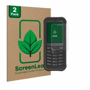 Parte frontale di una confezione del prodotto con il logo del marchio ScreenLeaf. Accanto è raffigurato il dispositivo Sonim X