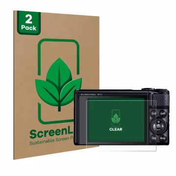 Parte frontale di una confezione del prodotto con il logo del marchio ScreenLeaf. Accanto è raffigurato il dispositivo Canon P
