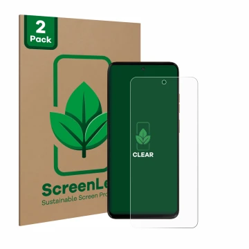 Parte frontale di una confezione del prodotto con il logo del marchio ScreenLeaf. Accanto è raffigurato il dispositivo Motorol