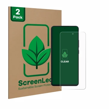 Parte frontale di una confezione del prodotto con il logo del marchio ScreenLeaf. Accanto è raffigurato il dispositivo Oppo Re