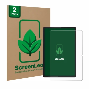 Parte frontale di una confezione del prodotto con il logo del marchio ScreenLeaf. Accanto è raffigurato il dispositivo Lenovo 
