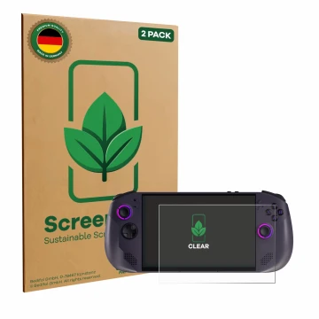Parte frontale di una confezione del prodotto con il logo del marchio ScreenLeaf. Accanto è raffigurato il dispositivo Lenovo 