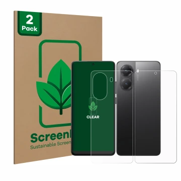 Parte frontale di una confezione del prodotto con il logo del marchio ScreenLeaf. Accanto è raffigurato il dispositivo Xiaomi 