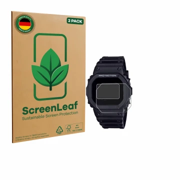 Parte frontale di una confezione del prodotto con il logo del marchio ScreenLeaf. Accanto è raffigurato il dispositivo Casio G