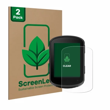 Parte frontale di una confezione del prodotto con il logo del marchio ScreenLeaf. Accanto è raffigurato il dispositivo Garmin 