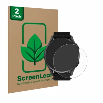Parte frontale di una confezione del prodotto con il logo del marchio ScreenLeaf. Accanto è raffigurato il dispositivo Garmin 