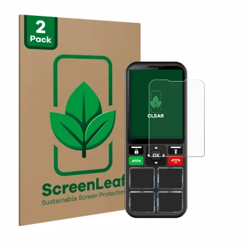 Parte frontale di una confezione del prodotto con il logo del marchio ScreenLeaf. Accanto è raffigurato il dispositivo Geemarc