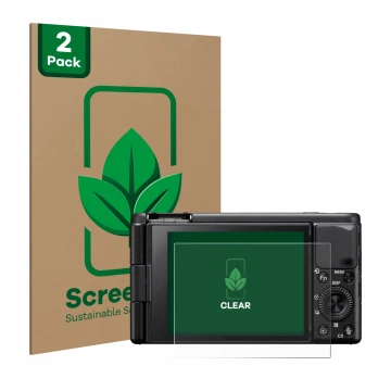 Parte frontale di una confezione del prodotto con il logo del marchio ScreenLeaf. Accanto è raffigurato il dispositivo Sony ZV