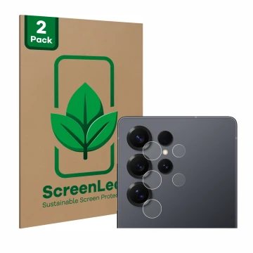 Parte frontale di una confezione del prodotto con il logo del marchio ScreenLeaf. Accanto è raffigurato il dispositivo Samsung