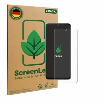 Parte frontale di una confezione del prodotto con il logo del marchio ScreenLeaf. Accanto è raffigurato il dispositivo ZTE Bla