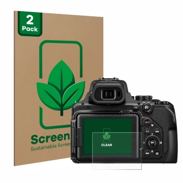 Parte frontale di una confezione del prodotto con il logo del marchio ScreenLeaf. Accanto è raffigurato il dispositivo Nikon C