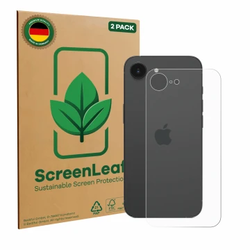 Parte frontale di una confezione del prodotto con il logo del marchio ScreenLeaf. Accanto è raffigurato il dispositivo Apple i