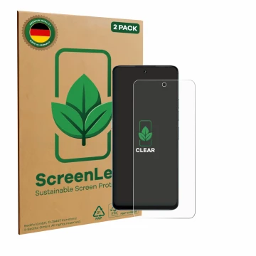 Parte frontale di una confezione del prodotto con il logo del marchio ScreenLeaf. Accanto è raffigurato il dispositivo Umidigi