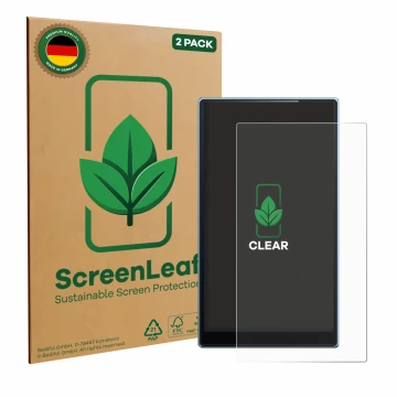 Parte frontale di una confezione del prodotto con il logo del marchio ScreenLeaf. Accanto è raffigurato il dispositivo FiiO JM