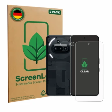 Parte frontale di una confezione del prodotto con il logo del marchio ScreenLeaf. Accanto è raffigurato il dispositivo Nothing
