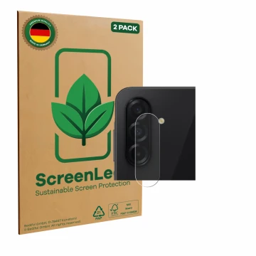 Parte frontale di una confezione del prodotto con il logo del marchio ScreenLeaf. Accanto è raffigurato il dispositivo Samsung