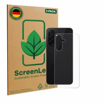 Parte frontale di una confezione del prodotto con il logo del marchio ScreenLeaf. Accanto è raffigurato il dispositivo Samsung
