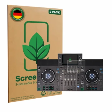 Parte frontale di una confezione del prodotto con il logo del marchio ScreenLeaf. Accanto è raffigurato il dispositivo Denon D