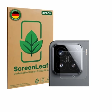 Parte frontale di una confezione del prodotto con il logo del marchio ScreenLeaf. Accanto è raffigurato il dispositivo Xiaomi 