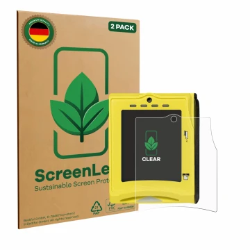 Parte frontale di una confezione del prodotto con il logo del marchio ScreenLeaf. Accanto è raffigurato il dispositivo Nayax V