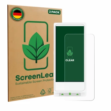 Parte frontale di una confezione del prodotto con il logo del marchio ScreenLeaf. Accanto è raffigurato il dispositivo Clover 