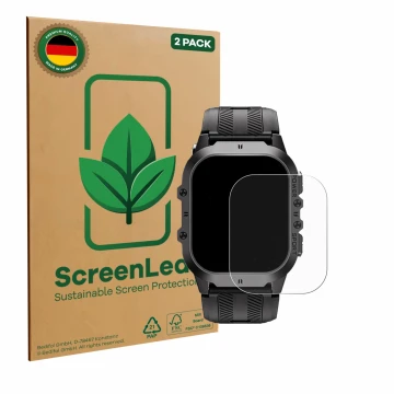 Parte frontale di una confezione del prodotto con il logo del marchio ScreenLeaf. Accanto è raffigurato il dispositivo Oukitel