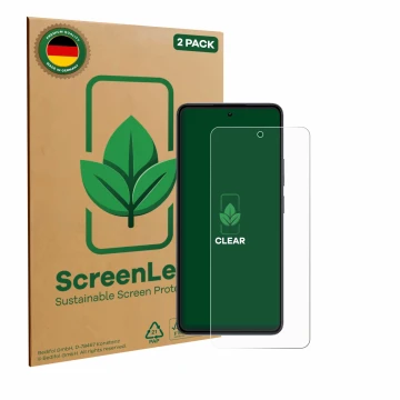 Parte frontale di una confezione del prodotto con il logo del marchio ScreenLeaf. Accanto è raffigurato il dispositivo realme 