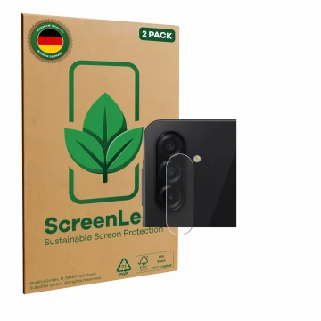 Parte frontale di una confezione del prodotto con il logo del marchio ScreenLeaf. Accanto è raffigurato il dispositivo Samsung