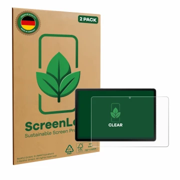 Parte frontale di una confezione del prodotto con il logo del marchio ScreenLeaf. Accanto è raffigurato il dispositivo Samsung