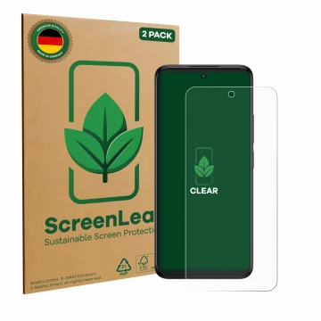 Parte frontale di una confezione del prodotto con il logo del marchio ScreenLeaf. Accanto è raffigurato il dispositivo TCL 60R